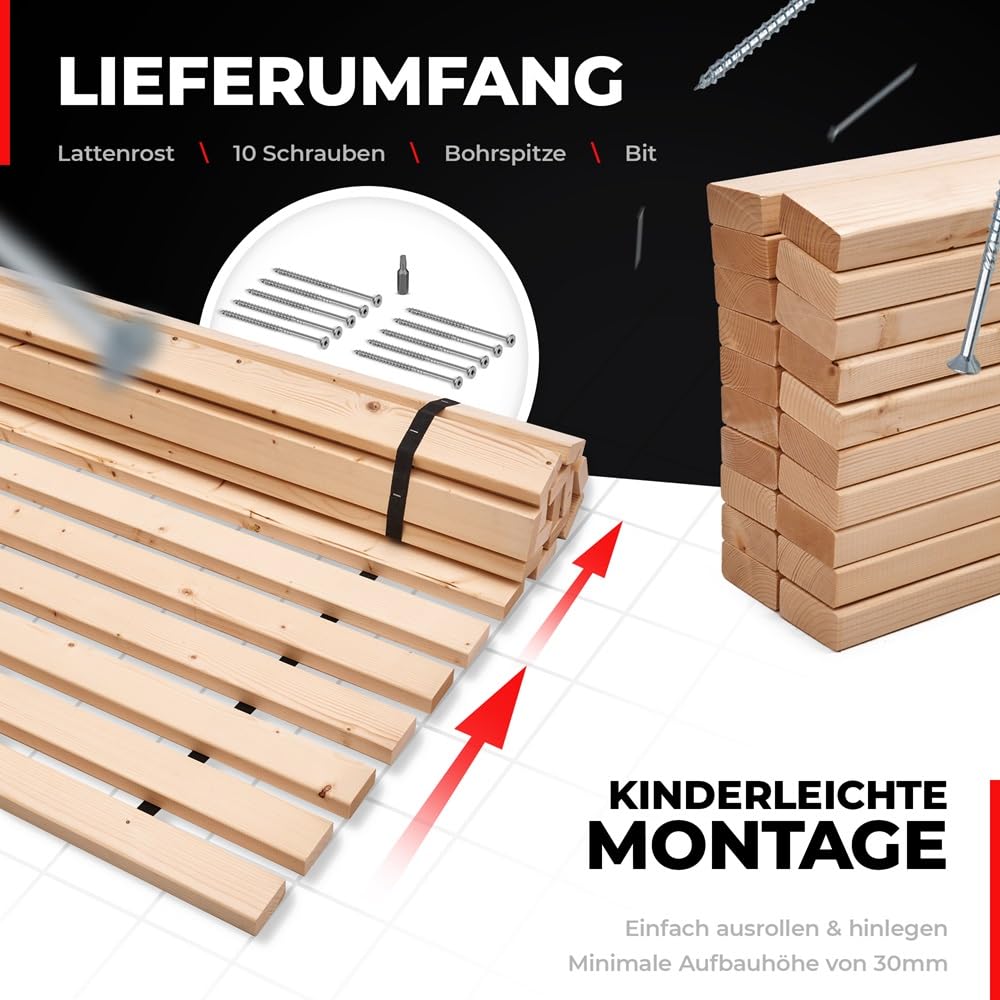 TUGA - Holztech Marken Rollrost Lattenrost 140 x 200 cm 500kg Bettrost Qualitätsarbeit aus Deutschland mit 25 Jahren Garantie