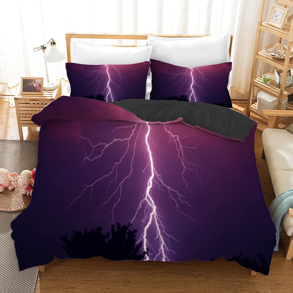 Parure de lit 160x200 éclair violet en microfibre pour chambre d'ados et enfants