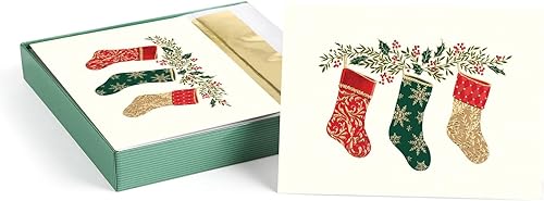 Miniatura 7 de Juego de tarjetas de Navidad con corona de obra maestra con bayas16 tarjetas de felicitación de temporada en caja con sobres forrados de lámina