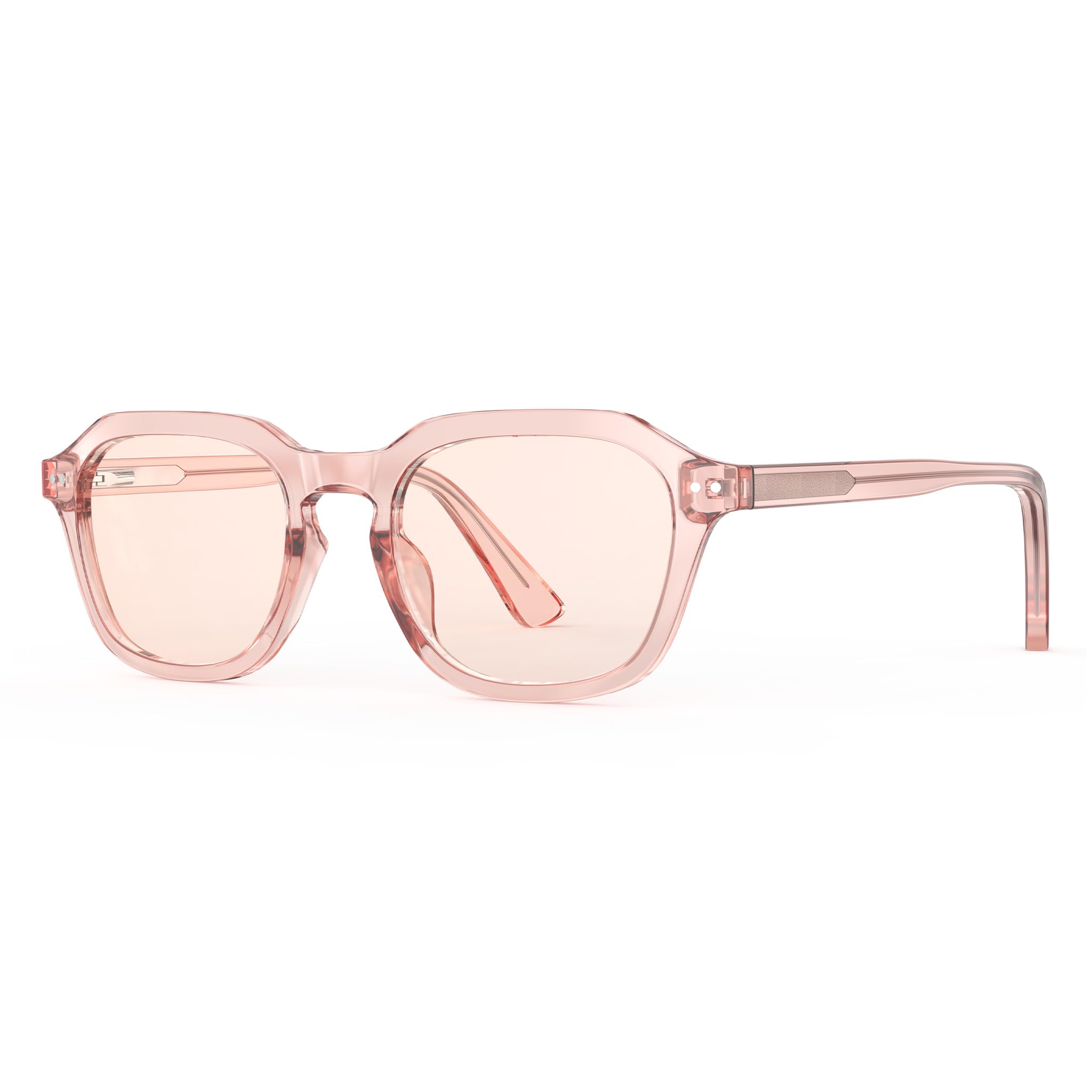 Bloomoak Rose Tinted Migraine Glasses, FL- Flex Light Sensitivity Relief Trendy Glasses for Fluorescent Glare, Photophobia, Eye Strain, UV400, Acetate Frame (Light Rose Coral - 52% - Pink Frame)