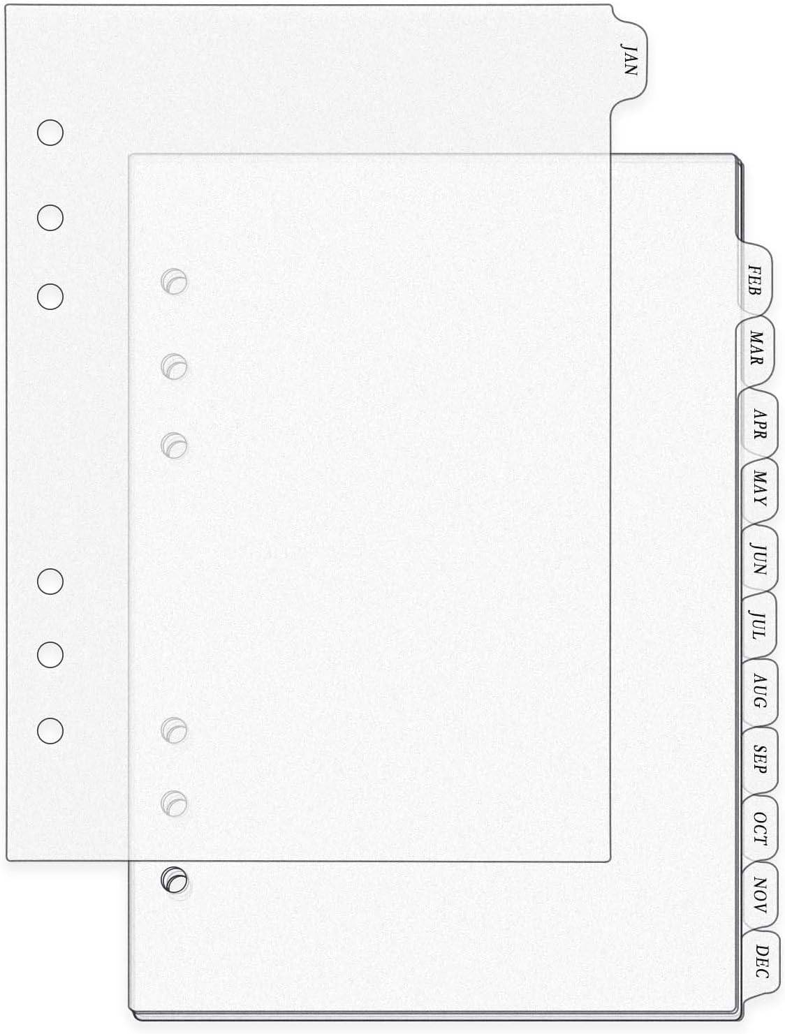 1 Pack A5 Planner Monthly Dividers Frosted A5 Binder Tabs Dividers Plastic Pre-Printed Index Divider 12 Months Labels Folder Page Separators for Notebook Journal File Documents