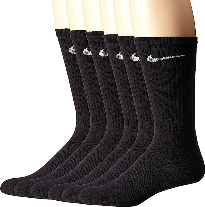 Nike - Calcetines deportivos unisex con bolsa (6 pares), color negro, talla M, NegroBlanco