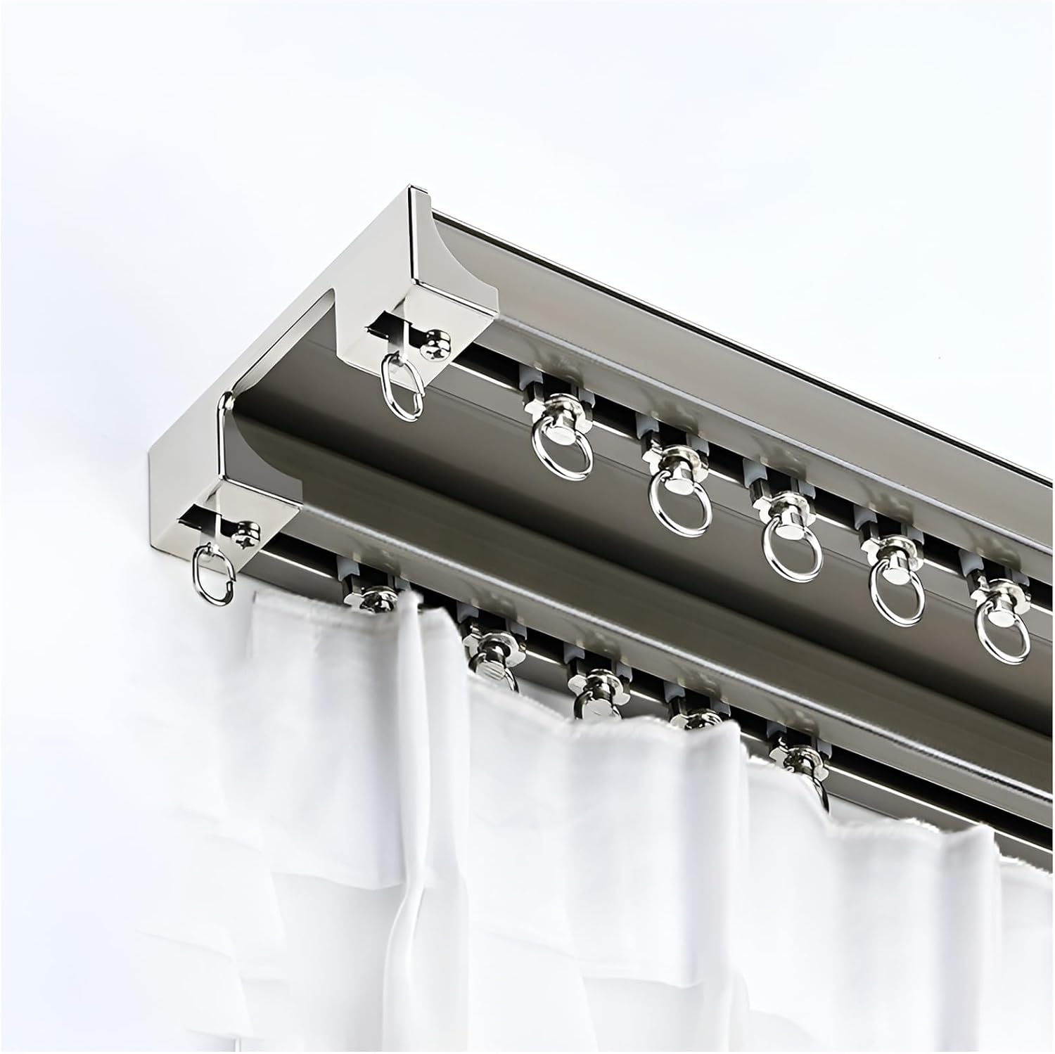 Heavy Duty Double Curtain Rods 2-19 FT, Decorative Ceiling Mount Track Set, Easy Install Aluminum Curtain Rail for Living Room & Bedroom (White, 4.3FT/130CM)