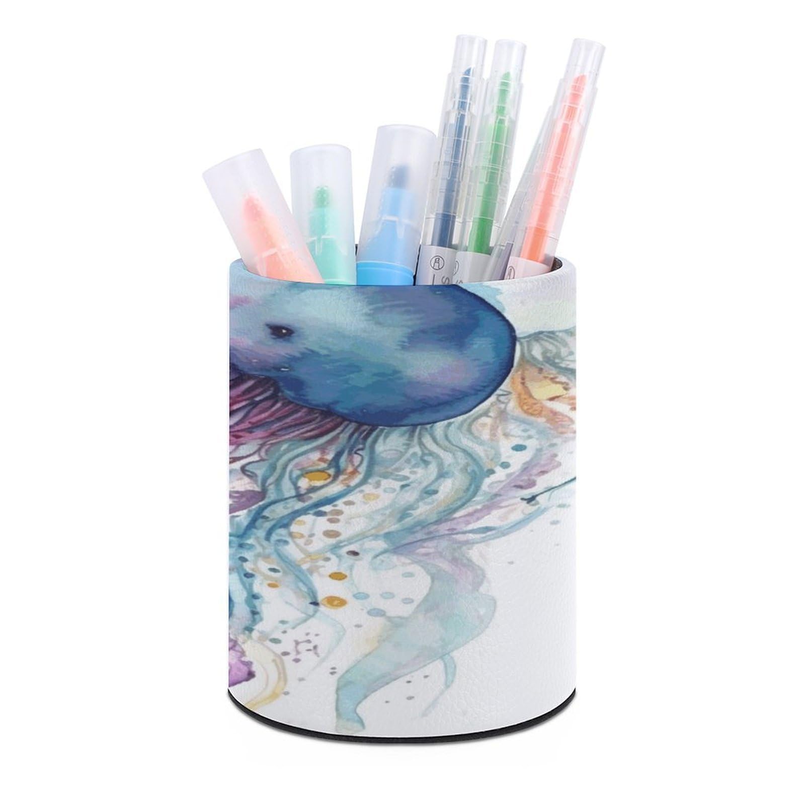 FekiLoot Watercolor Jellyfish Pen Holder Personalized Desktop Pencil Holders Case Office Accessories Container Box for Round Pen Cup Desktop Organizer Makeup Brush Holder Caddy Storage