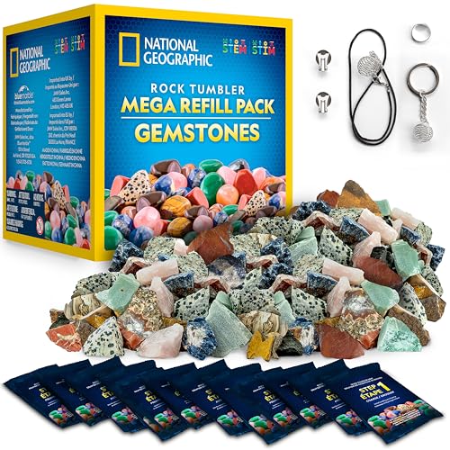NATIONAL GEOGRAPHIC Rock Tumbler Refill Kit 1.36 kg of Rough Gemstones & Rocks for Tumbling including Amethyst and Quartz Tumbling Grit & Supplies Gems for Polishing Silicon Carbide Grit