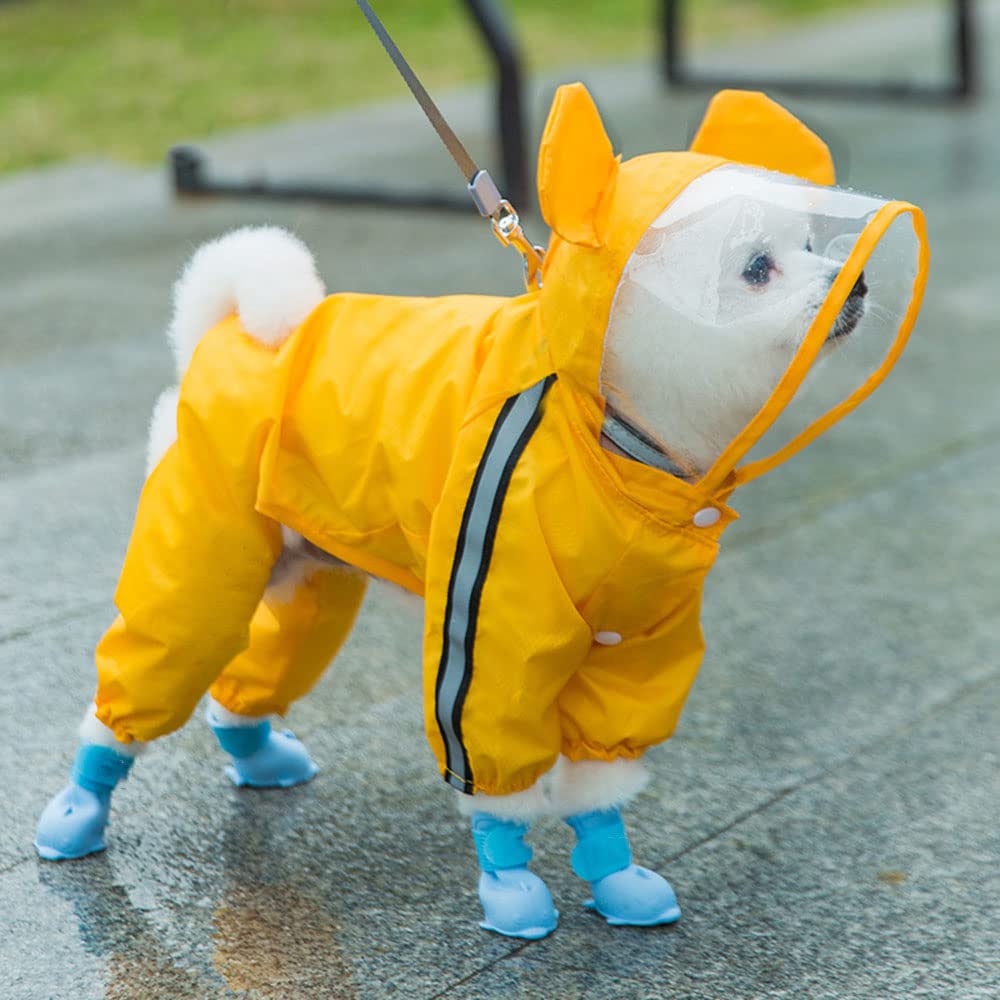 Chubasquero para Perros, Chaqueta Impermeable for Perros pequeños y medianos con Capucha Correa Reflectante, diseño de Abeja, Oso Dinosaurio(Yellow Bear,M)
