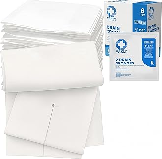 Vakly Split Drain Sponge Gauze 4x4 Sterile 6-Ply – 50 Count (25 Packs of 2) Pre-Cut Slit Absorbent Non-Woven Pads for I.V. Lines, Tracheostomy & Wound Care