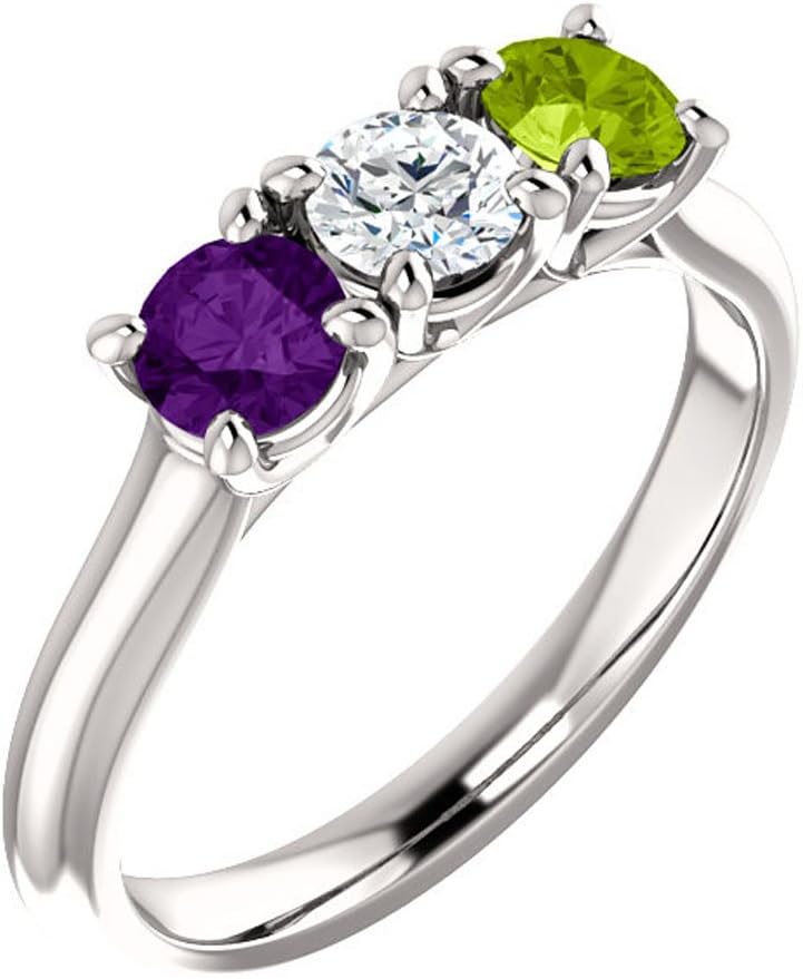 Family Mothers Ring 3 Birthstones Solid 10k White or Yellow or Rose Gold