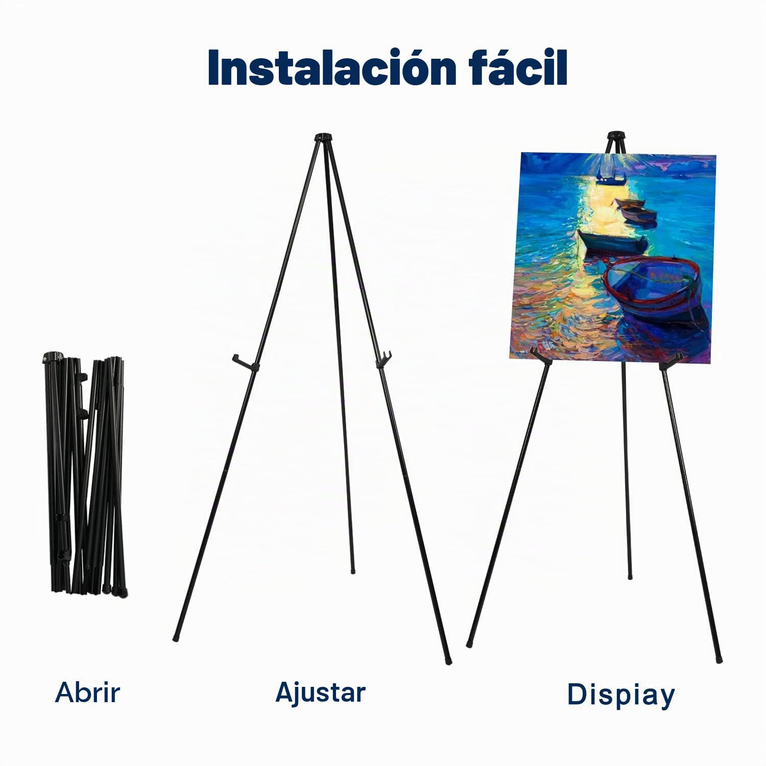Caballete plegable trípode portátil negro caballete de exhibición ajustable de metal ligero, base 160 cm, para ferias comerciales, presentaciones, carteles, exhibiciones de arte