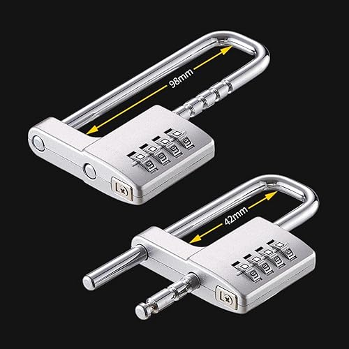 Miniatura 9 de Candado, cerradura de combinación, candado de combinación de 4 dígitos, 2-12" (64 mm) de cuerpo ancho. El grillete largo retráctil de acero