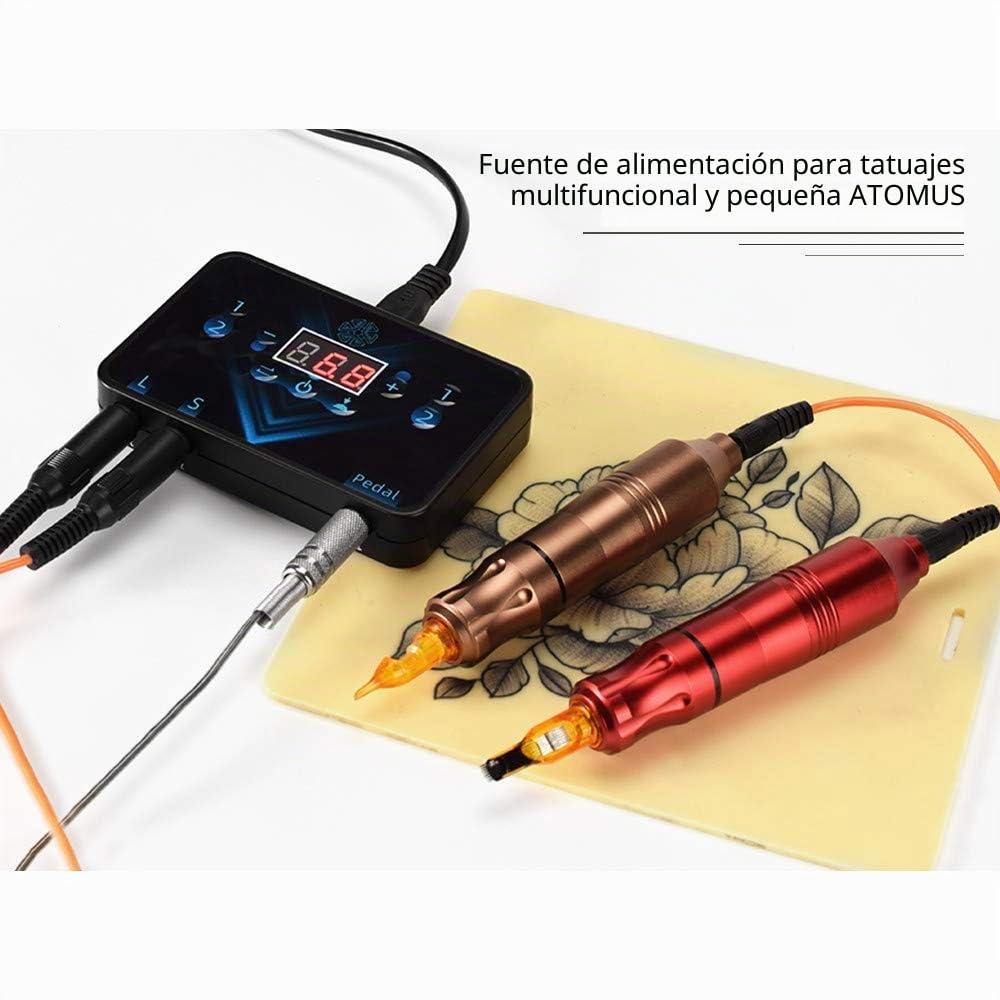 Fuente De AlimentacióN Para Tatuajes ATOMUS Suministros Digitales Para Delineador Y Sombreador Fuente De AlimentacióN De MáQuina De Tatuaje De Doble FuncióN Con Cable