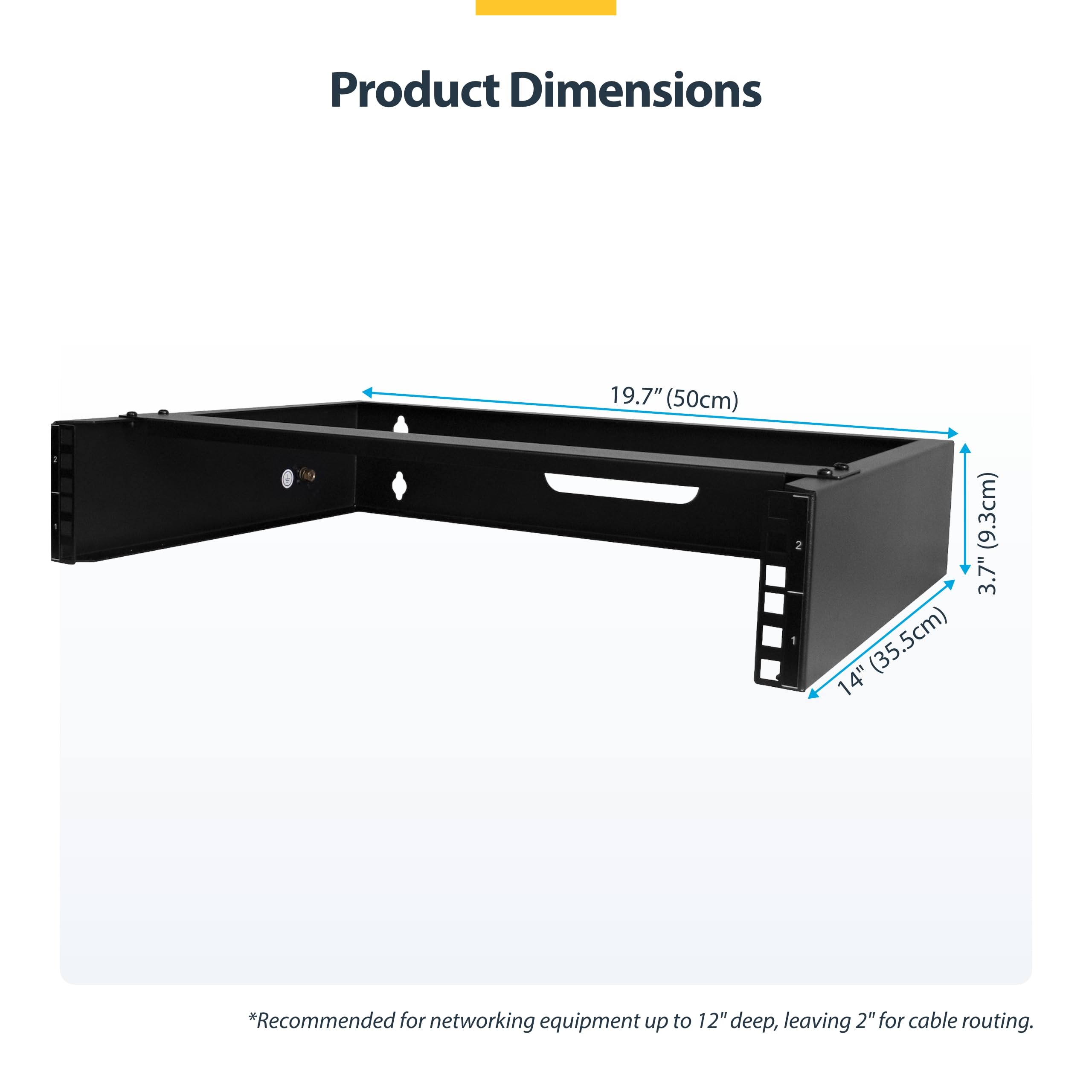 StarTech Staffa Rack 2U a Muro, Profilo Basso, Nero (RACK-2U-14-BRACKET) | Supporto a Muro per Switch di Rete, Apparecchiature IT e AV, Rack 19 Pollici