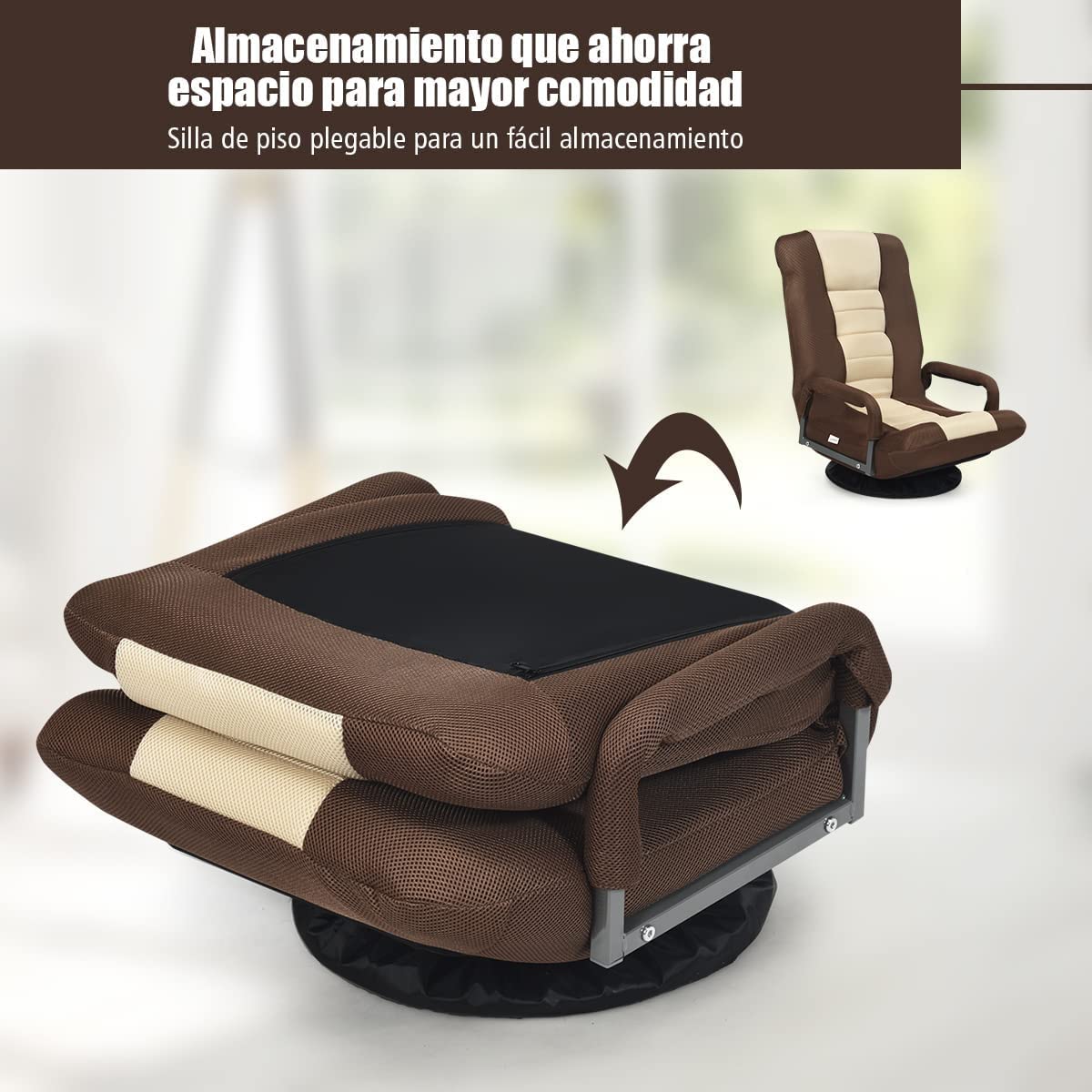 COSTWAY Silla de Suelo con Base Giratorio 360 ° y Respaldo Ajustable en 6 Posiciones Silla de Relax Meditación Sillón Perezoso Carga hasta 140 kg