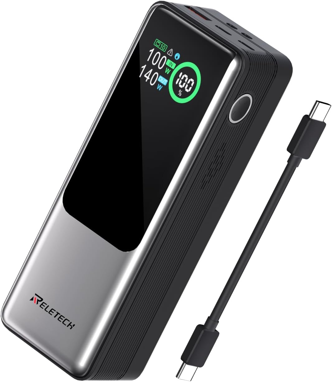 140W Portable Fast Charger 25000mAh with LG 21700 Battery, 3-Port Laptop Fast Power Bank Smart Display for Travel, Compatible with MacBook Pro, iPhone 17/16, ipad.（G-ZeroFear）