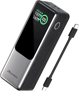 140W Portable Fast Charger 25000mAh with LG 21700 Battery, 3-Port Laptop Power Bank with Smart Display