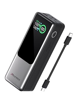 Reletech 140W Portable Fast Charger 25000mAh with LG 21700 Battery, 3-Port Laptop Fast Power Bank Smart Display for Travel, Compatible with MacBook Pro, iPhone 17/16, ipad.(G-ZeroFear)