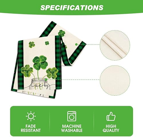 Miniatura 5 de Artoid Mode Lucky Shamrock - Camino de mesa para el día de San Patricio, color verde primavera y negro, búfalo a cuadros, decoración de mesa