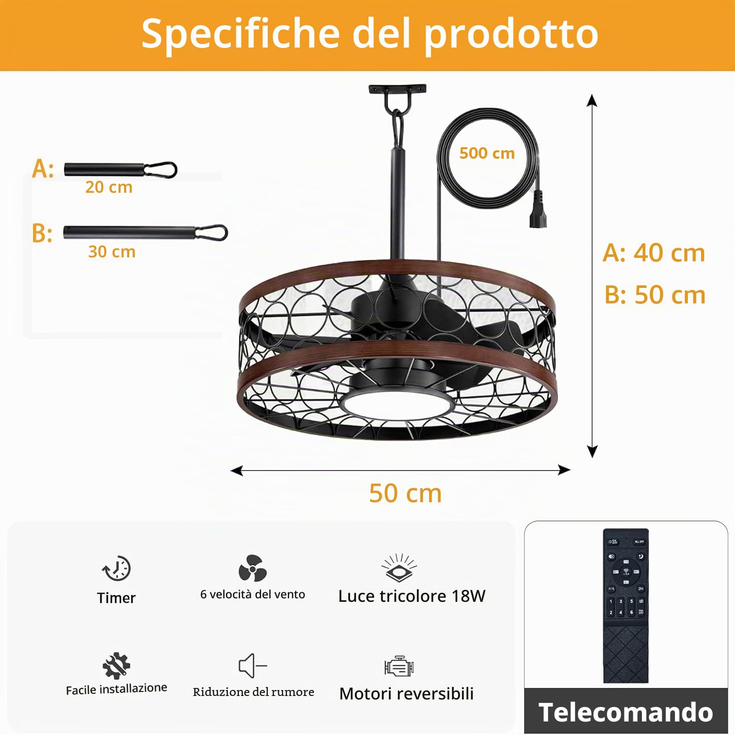 Ventilatore Da Soffitto con luce led e telecomando silenzioso IP65 Impermeabile Esterno Dimmerabile Plafoniera con ventilatore Gabbia Lampada de Soffitto con Ventilatore per Camera da Letto Soggiorno