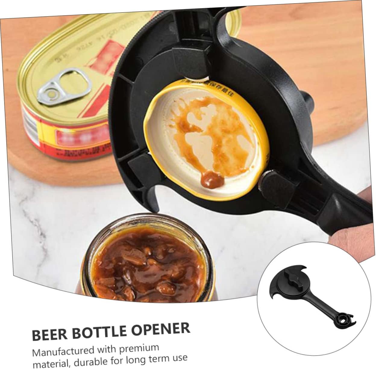 LABRIMP 1pc Stainless Steel Manual Can Opener Tool Multi-functional Kitchen Gadget for Effortless Can Bottle Opening Portable Lightweight Non- Handle for Home Bar Restaurant Use Black