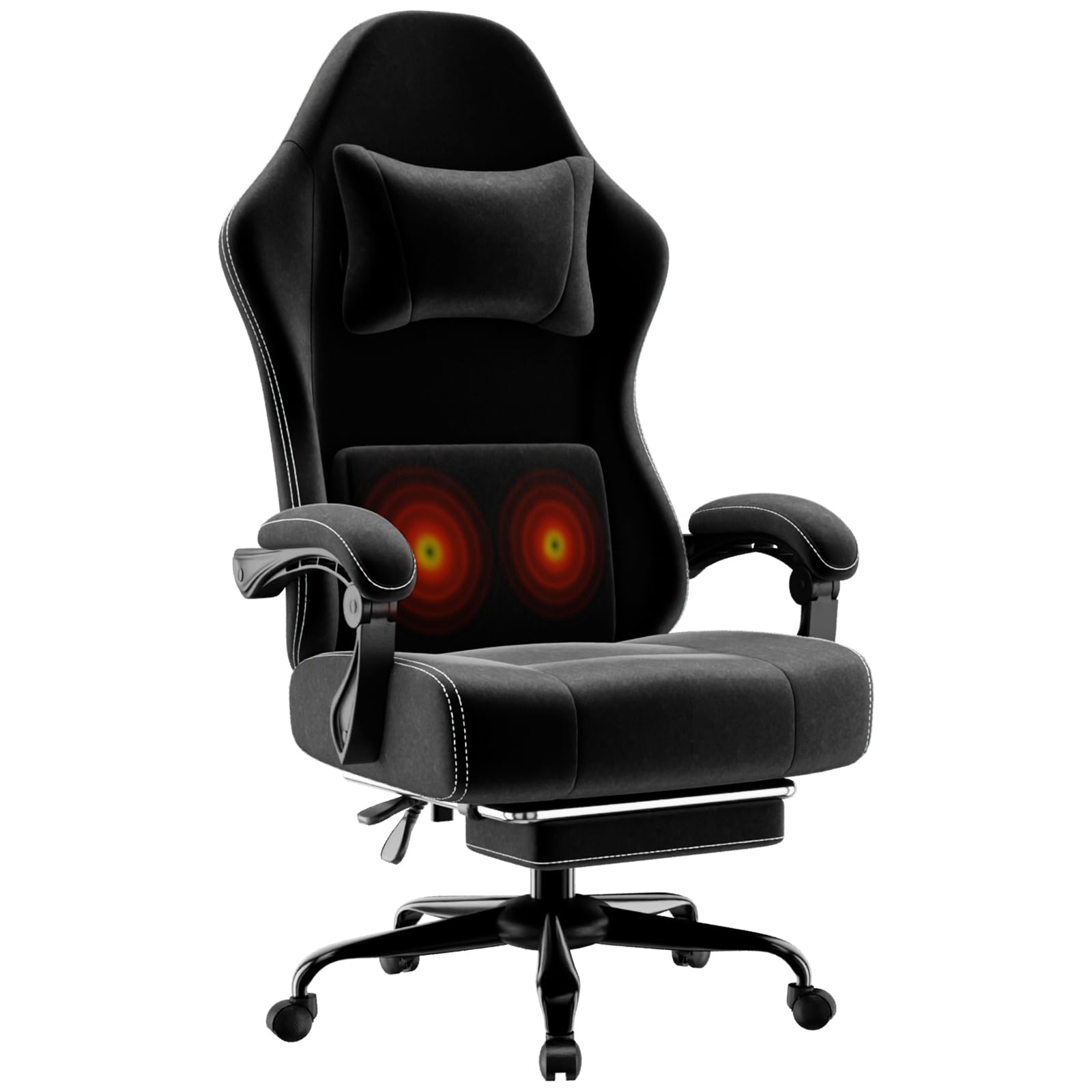 Chaise Gaming Ergonomique avec Ressorts Ensachés et Repose-Pieds, Fauteuil Gaming avec Soutien Lombaire Réglable, Chaise Bureau Respirant Jusqu'à 150 kg (Noir Profond)