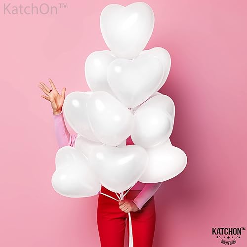 Miniatura 8 de KatchOn, Juego de 30 globos blancos con forma de corazón para decoraciones del día de San Valentín, globos de látex de corazón blanco para bodas,