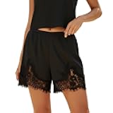 Amiblvowa Women Satin Silk Lace Shorts Low Rise Micro Mini Shorts Coquette Lounge Half Slip Pj Bottoms French Knickers