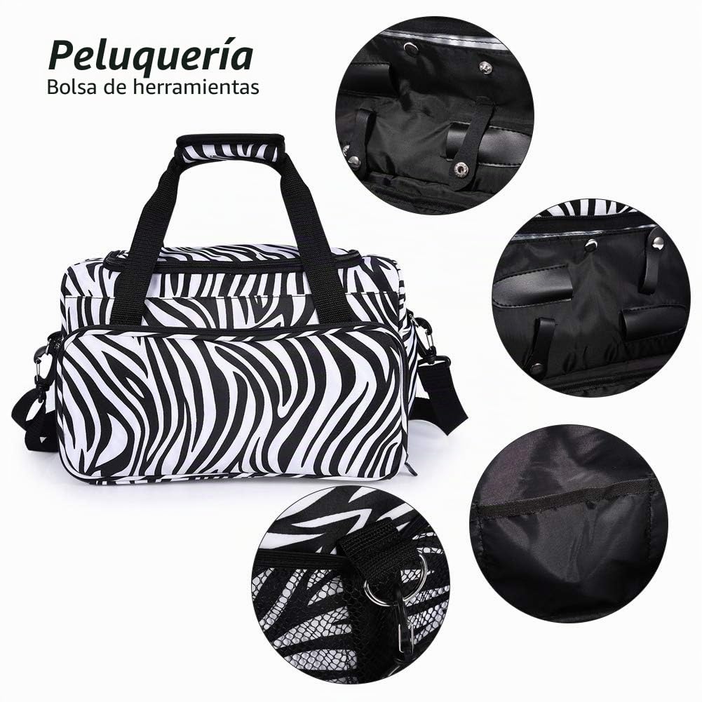 Bolsa de herramientas de peluquería para salón, bolso de mano con estampado de cebra, perfecto para secador de pelo, plancha, 35 x 20 x 24 cm
