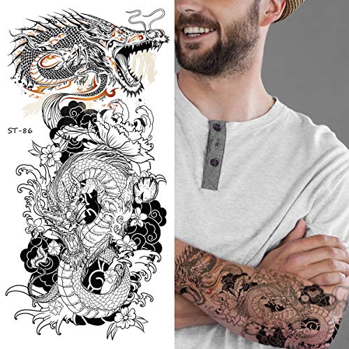 Supperb Temporary Tattoos - Two B&W Dragons (Set of 2)