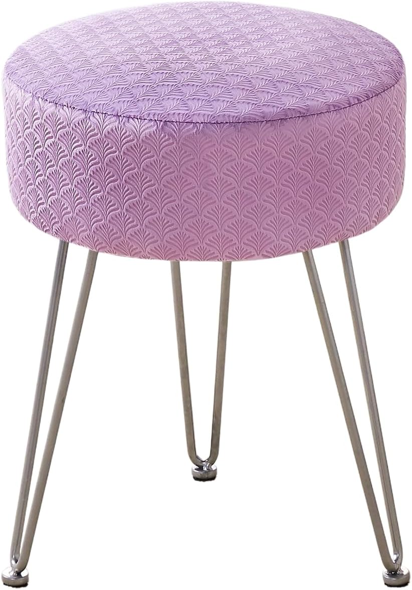 Cpintltr Vanity Stool - Velvet Ottoman Bench, Round Modern Dressing Stool, Small Side Table Footstool with Metal Leg, Purple