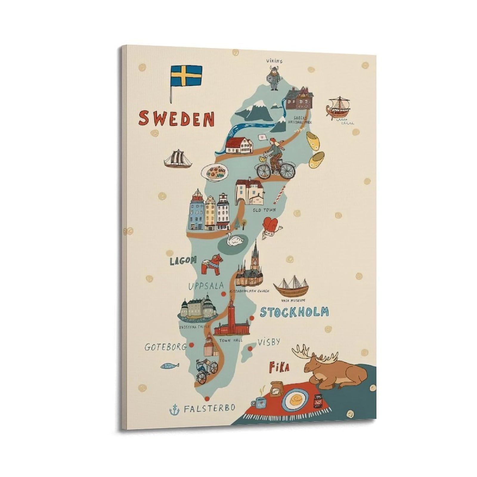 OKAHYS Vintage Travel Sweden Tourist Artwork Poster Decorative Painting Canvas Wall Artworks Picture 08x12inch(20x30cm)