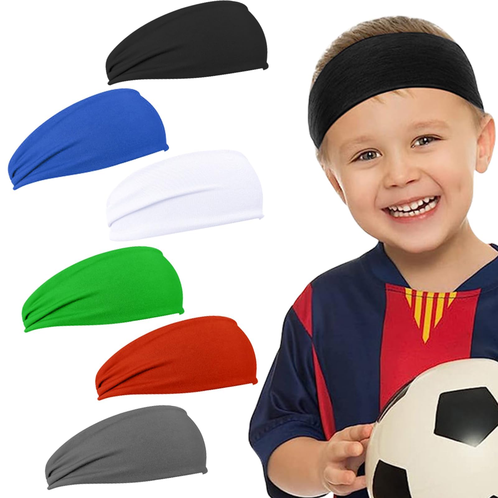 Lot de 6 bandeaux de sport pour enfants évacuant la transpiration - Élastiques et respirants - Pour jeunes, adolescents, filles et garçons - 6 couleurs