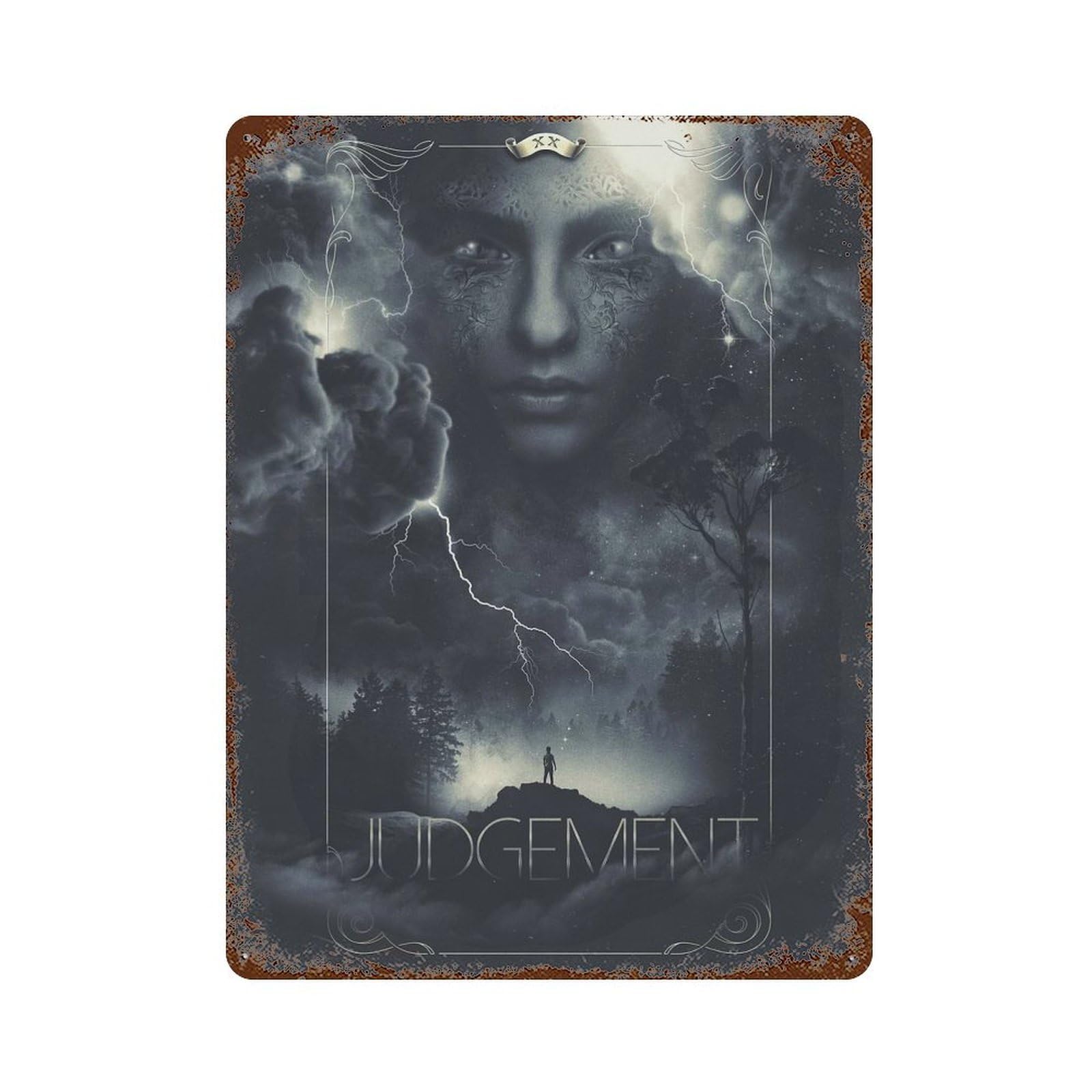 Rust Effect Judgement Rustic Tin Plaque 15.7"x11.8", Classic Wall Plaque for Shed, Workshop And Garage Wall Decor