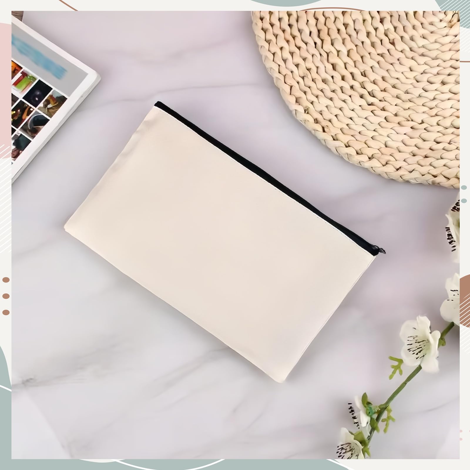 5 Pezzi Borsa per cosmetici in Tela,24x5x16cm Pochette in Tela Bianca con Cerniera,Astuccio Vuoto Fai da Te per Trucco,Matite,Pittura,Viaggi,Borse Cosmetica Multifunzionale Donna Regalo Creativo