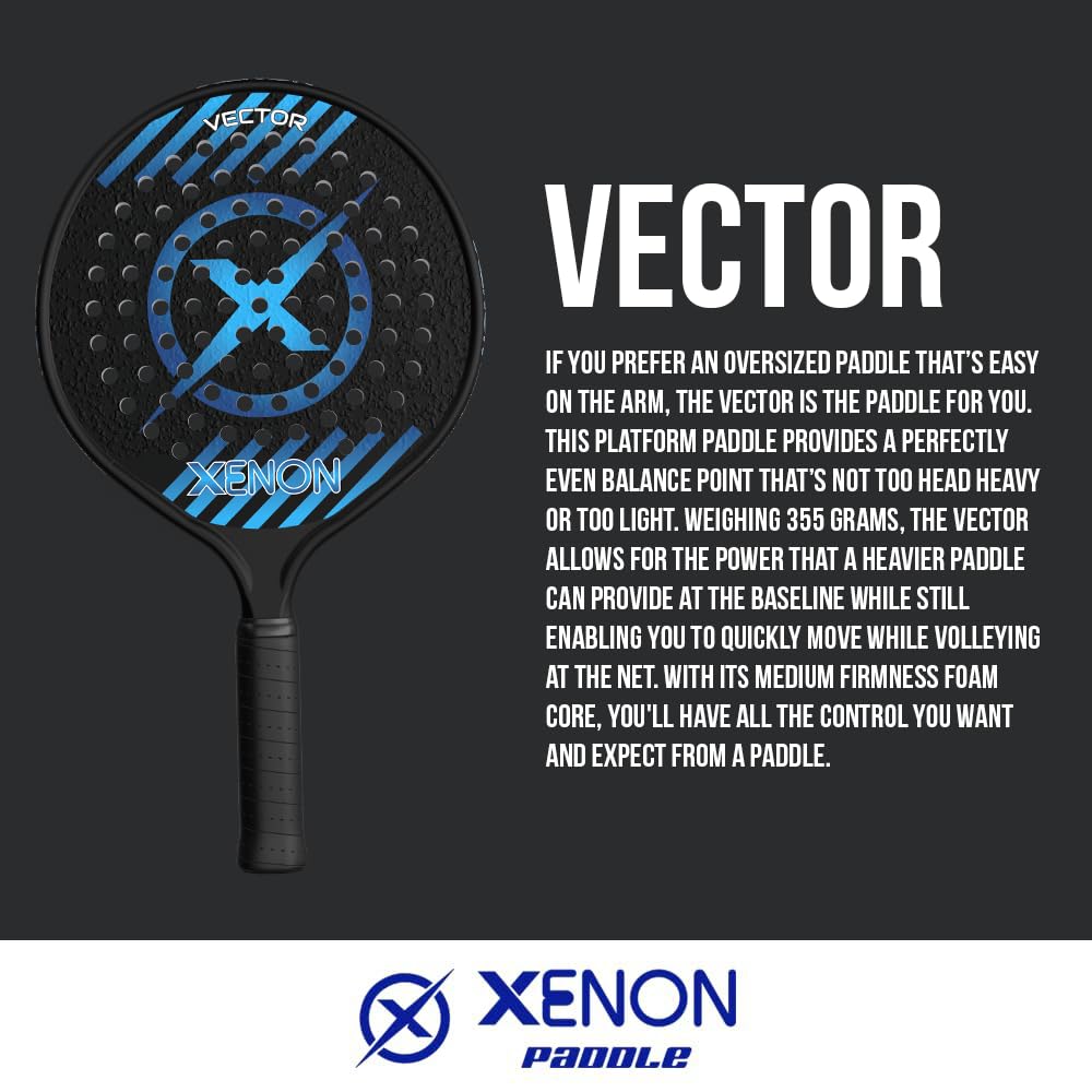 Vector Platform Tennis Paddle by Xenon Paddle, Oversize Head, Even Balance Point, Medium Firmness Foam Core, Power and Control, 4.25” Grip
