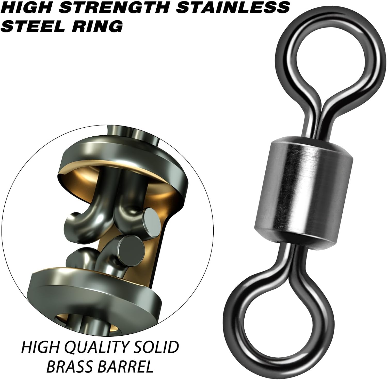 Alwonder Fishing Barrel Swivels, 40 to100-Pack Swivels Fishing Tackle Freshwater Saltwater Swivel Rolling Swivel Heavy Duty Stainless Steel Lures Leaders Line Connectors Terminal Tackle - Image 3