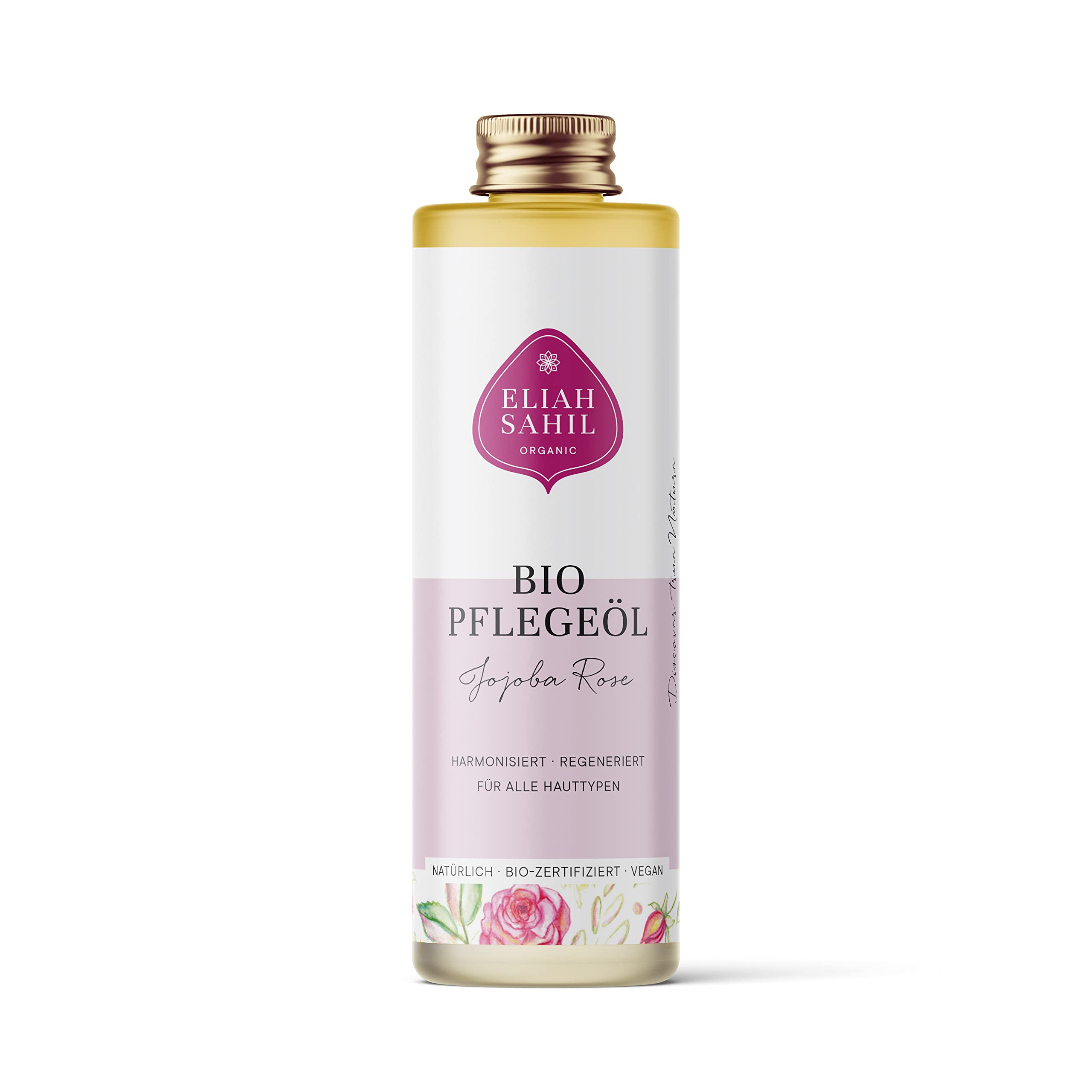 ELIAH SAHIL Olio biologico per corpo e capelli Jojoba & Rose 100 ml | 100% olio di jojoba spremuto a freddo e olio di rosa, capelli setosi e pelle morbida, certificato vegano e biologico, bottiglia di