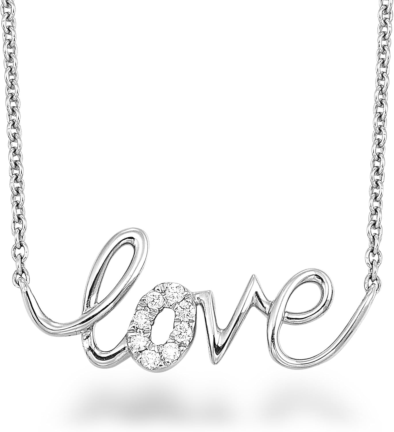 Diamond Delight Real Natural Diamond Love Pendant Necklace for Women – 14k White Gold Pendant for Her – 18 Inch Chain Necklace in Elegant Script Design (H, VS1, 0.05 cttw) Lobster Claw Clasp Diamond Delight Real Natural Diamond Love Pendant Necklace for Women – 14k White Gold Pendant for Her – 18 Inch Chain Necklace in Elegant Script Design (H, VS1, 0.05 cttw) Lobster Claw Clasp