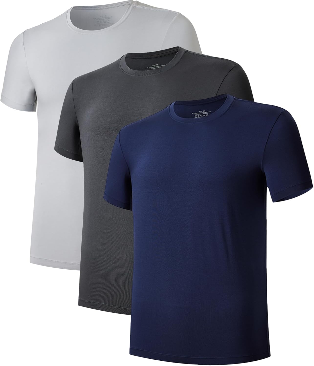 COLORFULLEAF Men's Undershirts Bamboo Rayon Short Sleeve Crewneck/V-Neck Tees Slim-fit T-Shirts 3 or 5 Pack