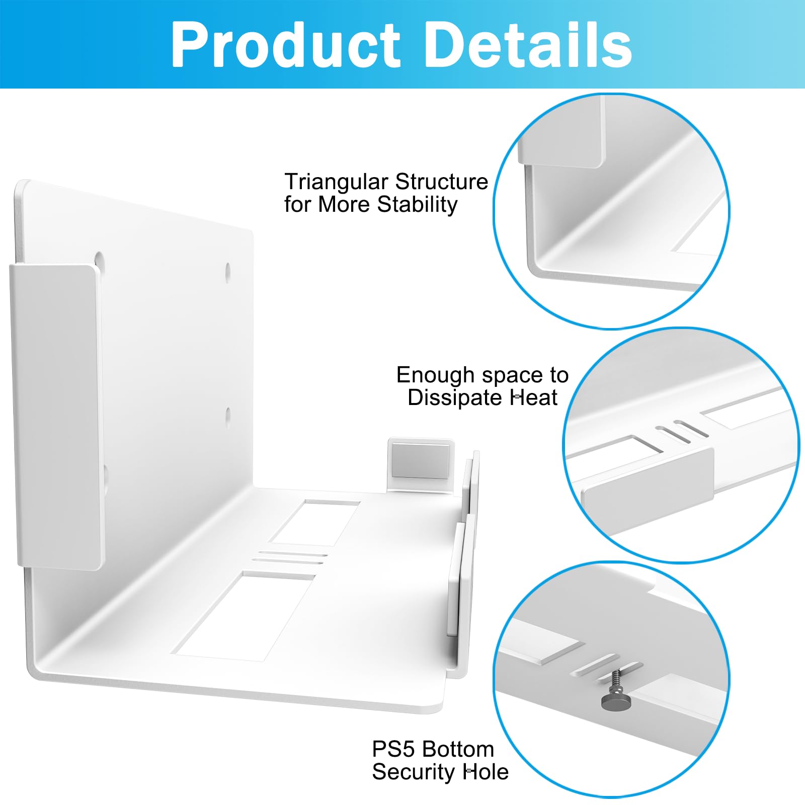 Soporte de pared para PS5, soporte de pared compatible con PS5 original (disco y digital), soporte de pared compatible con Playstation 5 (no incluye soporte para controlador y colgador de auriculares)
