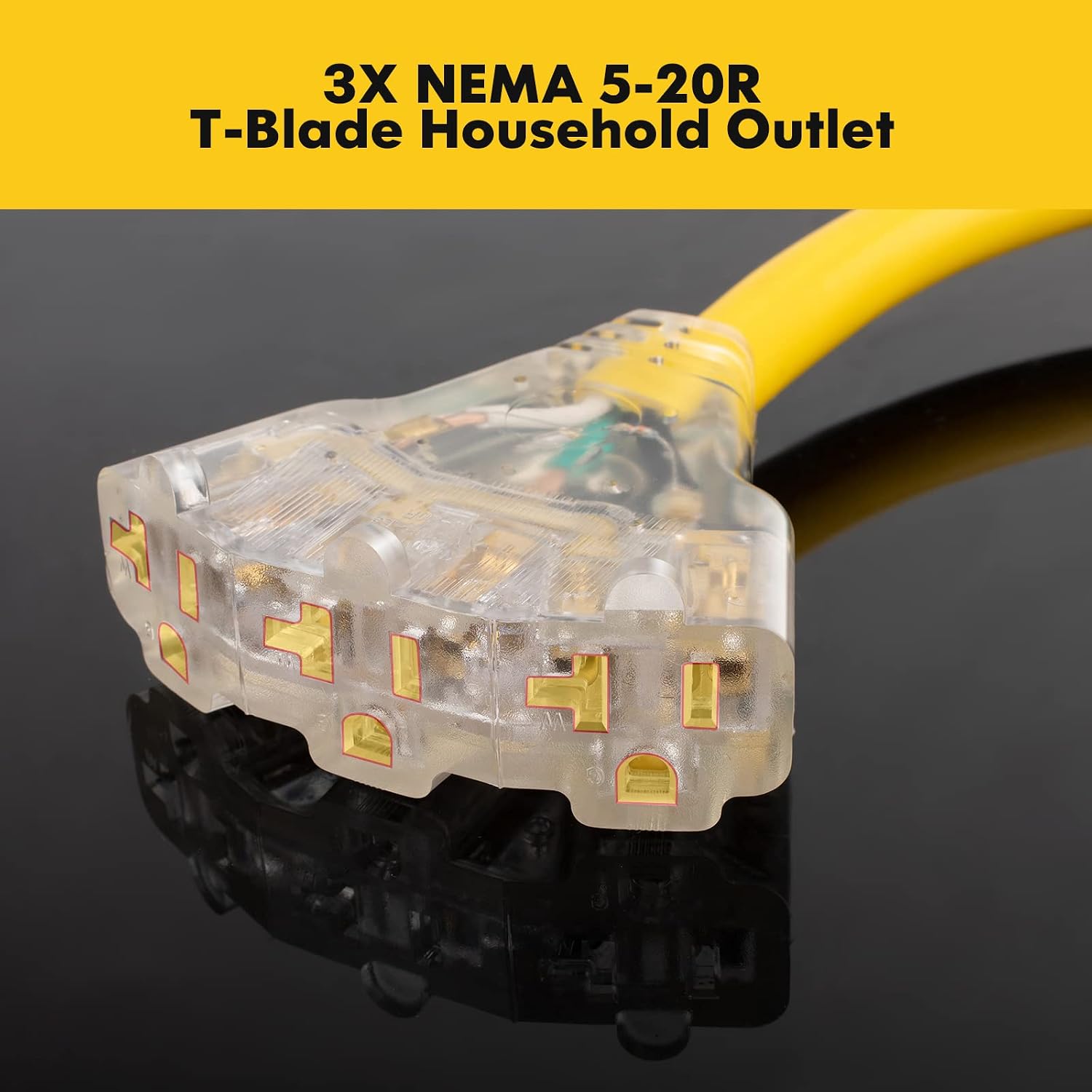 JIUWFOX 30 Amp to 110V 20 Amp RV Plug Electrical Adapter, NEMA TT-30P Male to 3x5-15R/20R Household Outlet Female with LED Power Indicator Light 3 Way Electrical Splitter
