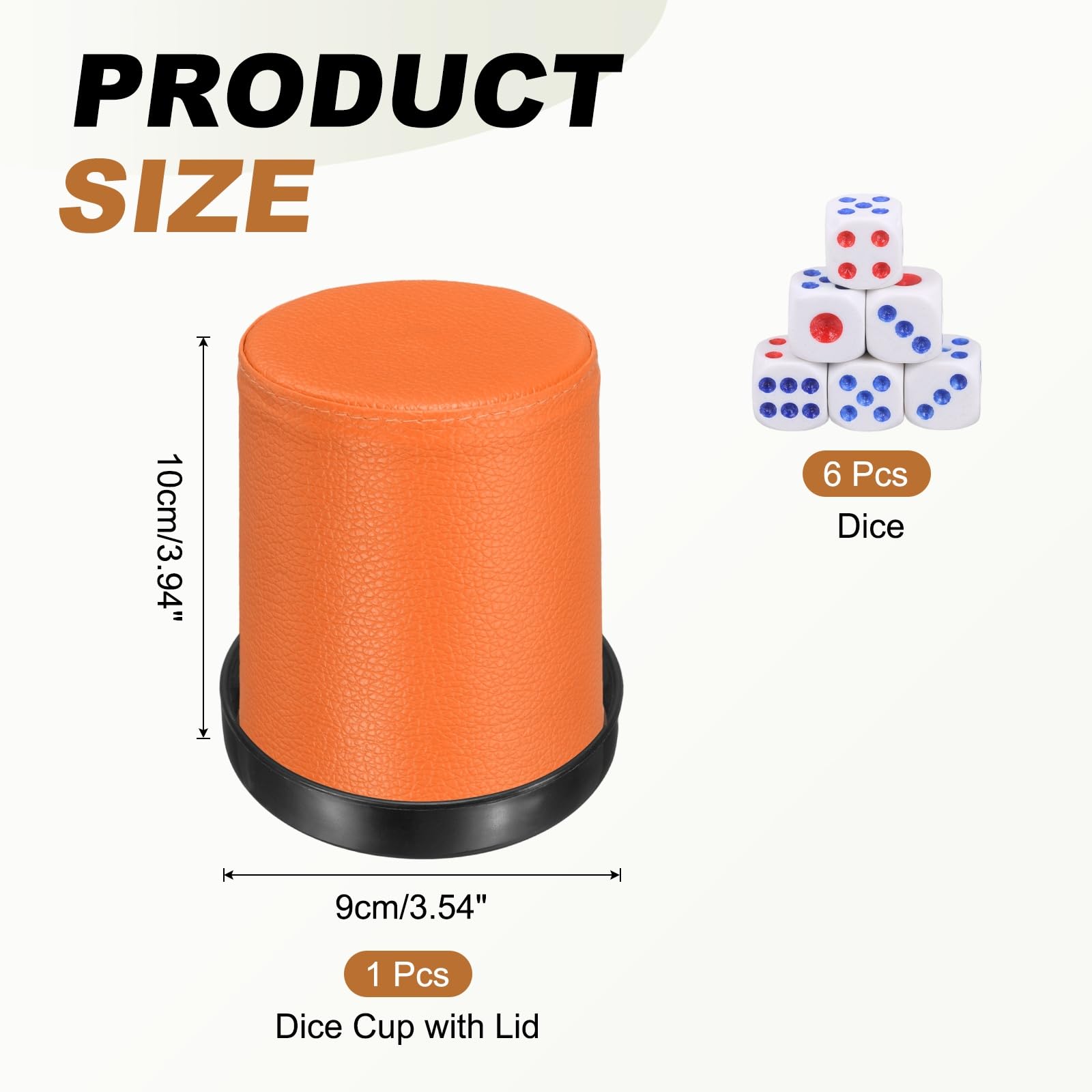QUARKZMAN Bicchiere Per Dadi Professionale, Bicchieri Agitatori In Pelle PU Con Coperchio Include 6 Dadi A Punti Per Feste In Bar Giochi Da Tavolo, Arancione