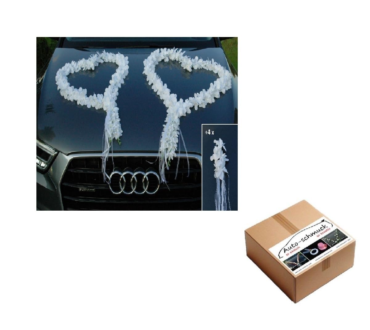 ORCHIDEEN Herzen Braut Paar Rose Deko Dekoration Hochzeit Car Auto Wedding ®Auto-schmuck Deko Girlande PKW (reinweiß)