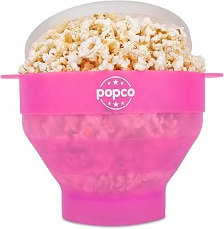 POPCO Silicone Microwave Popcorn Popper with Handles, Silicone Popcorn Maker, Collapsible Bowl Bpa Free and Dishwasher Safe - 15 Colors Available (Transparent Pink)