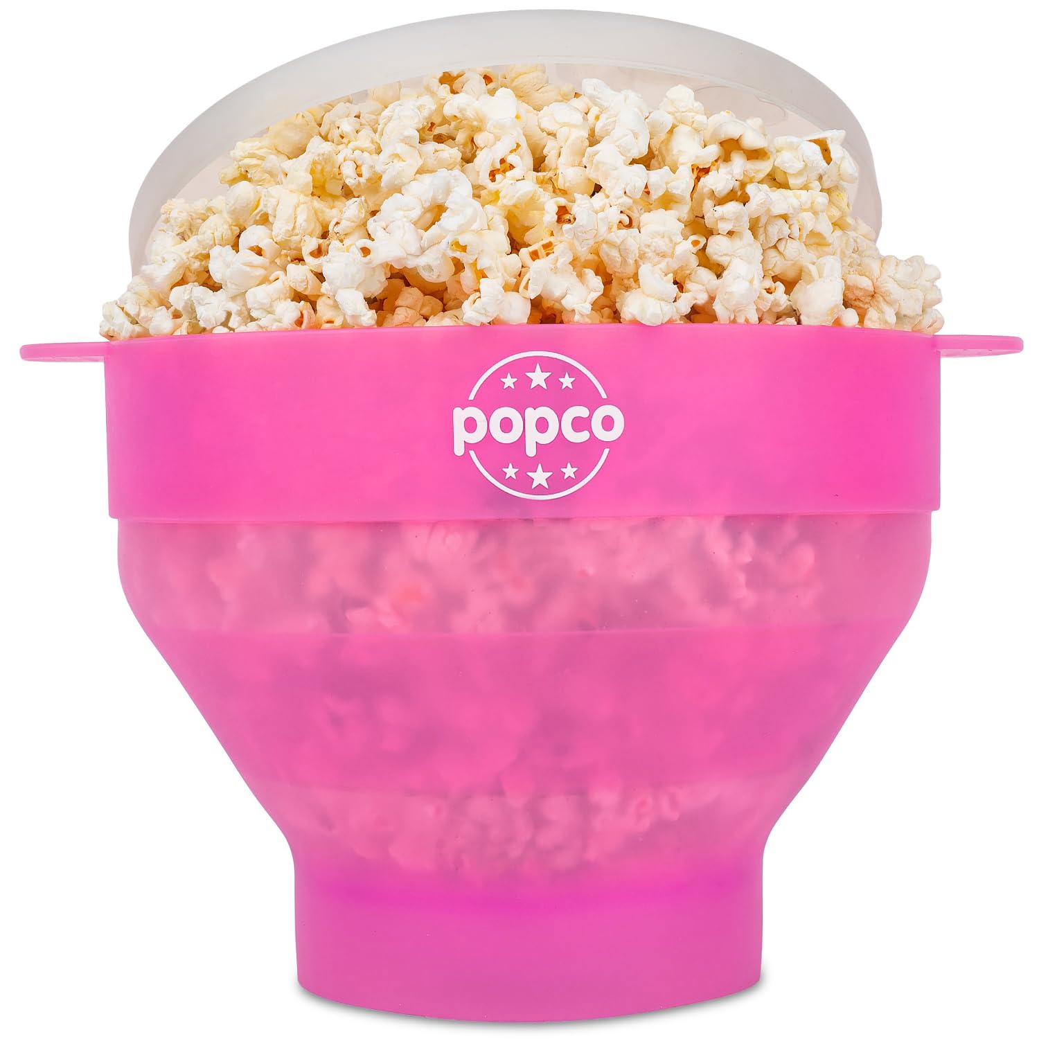 POPCO Hotpop Silicone Popcorn Popper - Large Microwave Corn Popper with Handles - Dishwasher Safe Silicone Popcorn Bowl - Ideal for Quick Snacks - Transparent Pink