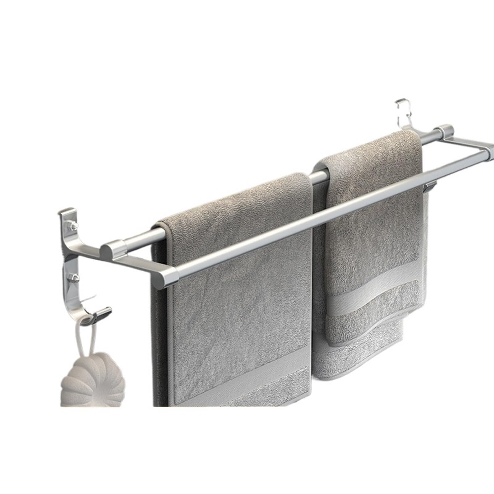 Towel Holder Self Adhesive Bathroom Shelf without Drilling Punch Towel Rack Double Bar Wall Mount Shower Towel Hanger Rail(Silver 50cm)