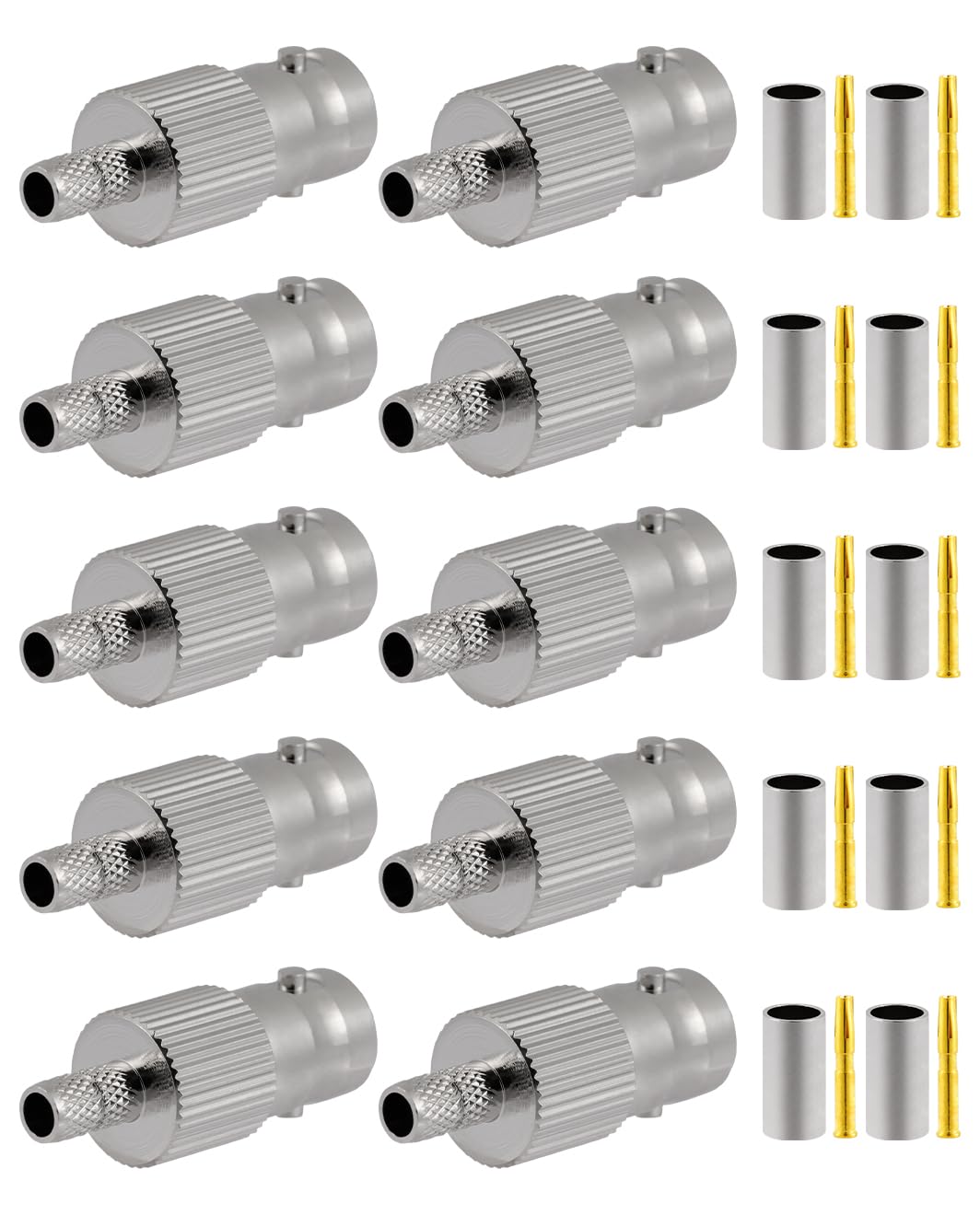 Vecys 10 PCS BNC Femmina Connettori 50 Ohm BNC Femmina Crimpare Connettore per RG58 RG142 RG400 VLMR195 RF Coassiale Cavo