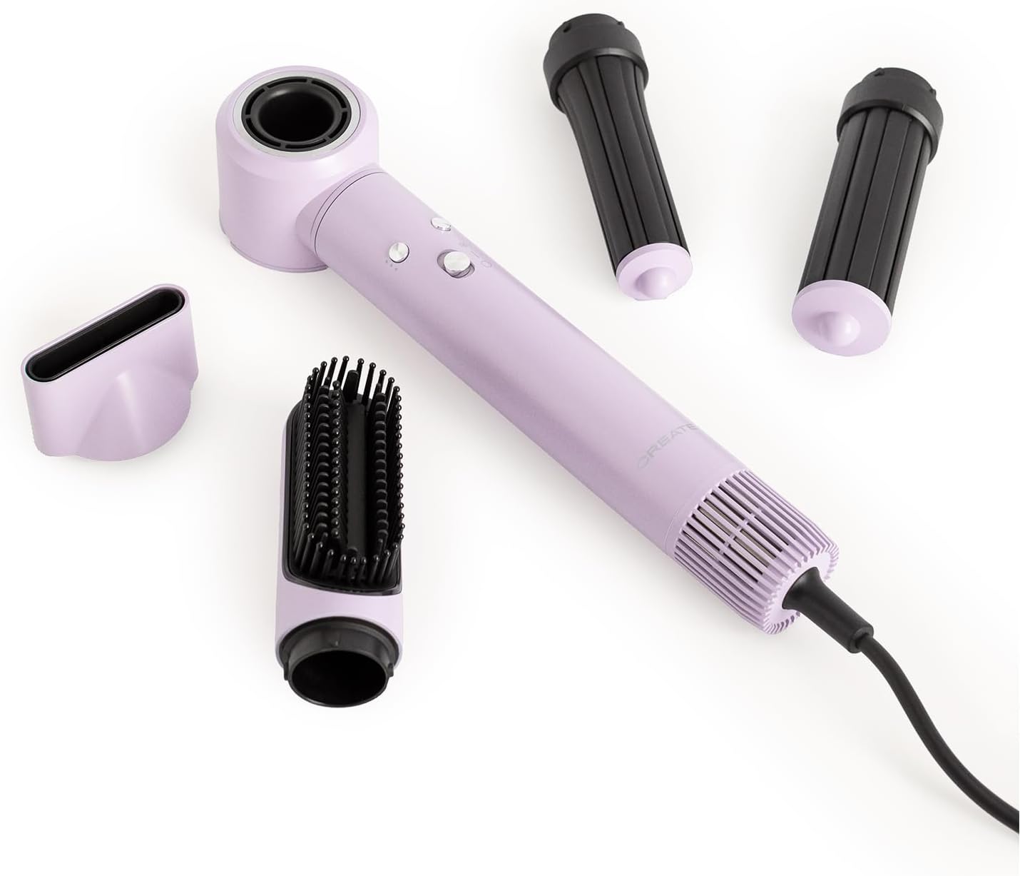 CREATE Ion Style Pro Luchtborstel, haardroger en ionenvormer, 5-in-1 lavendel/Motro DC borstelloos, 3 snelheden, koude luchtfunctie, 3 temperatuurniveaus, opbergdoos, 1300 W