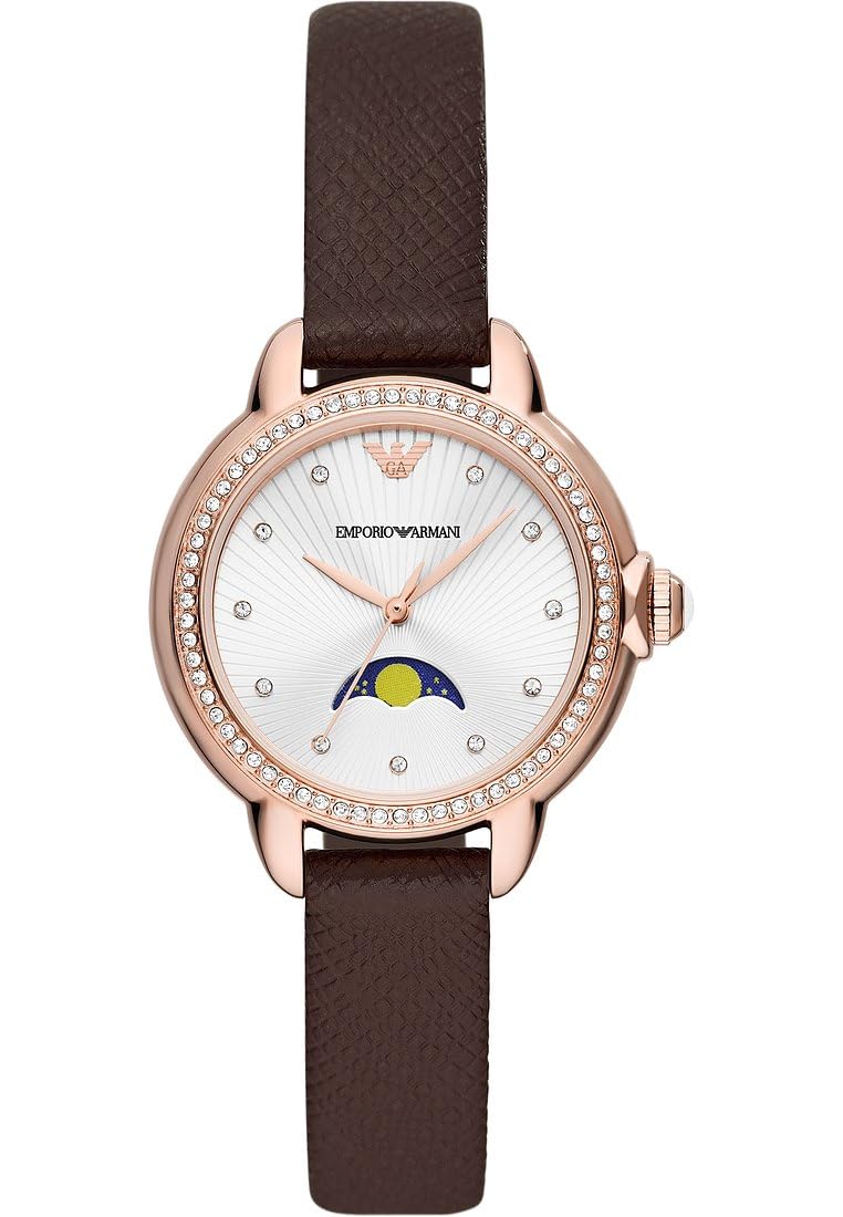 Emporio Armani Damenuhr, 32mm Quarz-Mondphasen-Uhrwerk mit Edelstahl- oder Lederarmband