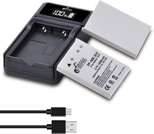 Pickle Power EN-EL5 Battery and LED Charger for Nikon EN-EL5 MH-61 Compatible with Nikon Coolpix 3700, 4200, 5200, 5900, 7900, P3, P4, P80, P90, P100, P500, P510, P520, P530, P5000, P5100, P6000, S10