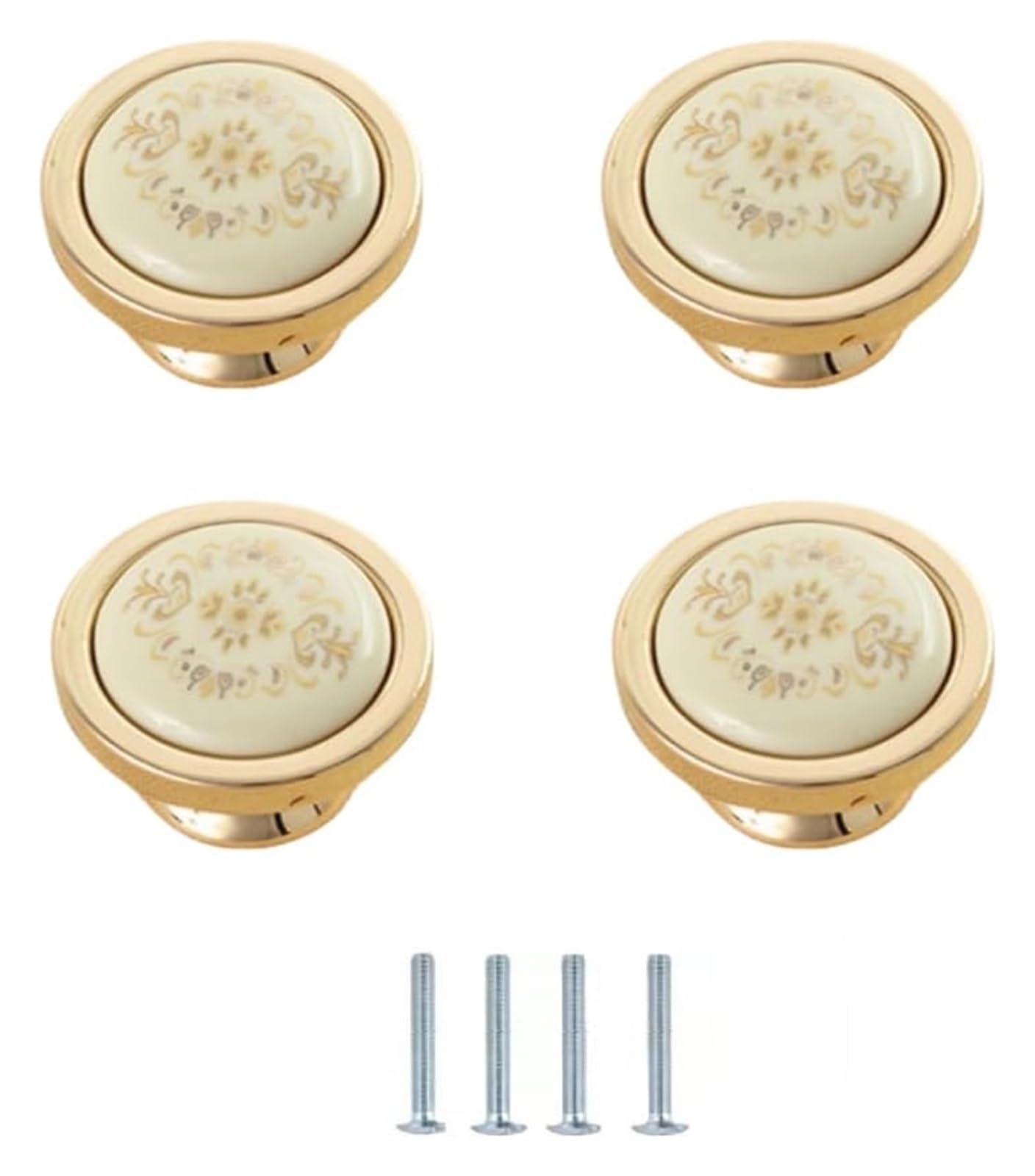 LQZAXSRDR Ceramic Cupboard Drawer Handle Knobs, Ceramic Door and Drawer Knobs 4 Pcs Gold Single Hole Multiple Sizes(37 * 28mm)
